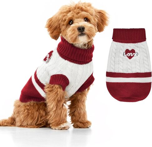 Dog Sweater Knitted for Small to Large Dogs Boy Girl, Classic Turtleneck Dog Christmas Sweaters, Warm & Soft Pet Clothes for Winter (Love Red, S) in Saudi Arabia