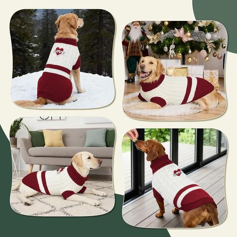 Dog Sweater Knitted for Small to Large Dogs Boy Girl, Classic Turtleneck Dog Christmas Sweaters, Warm & Soft Pet Clothes for Winter (Love Red, S) in Saudi Arabia