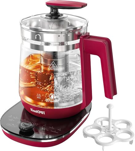 Electric Kettle 1.5L Borosilicate Glass, 1200W Temperature Control Tea Kettle with Auto Shut-Off & Boil-Dry Protection, BPA-Free Stainless Steel Base, Fast Boil for Coffee & Keep Warm, White in Kuwait