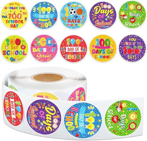 gisgfim 100 Days of School Stickers Glitter 100th Days Smarter Sticker Roll Happy 100th Day Teacher Incentive Stickers Label Decorations for Kids Kindergarten School Classroom Party Supplies, 500Pcs in Saudi Arabia