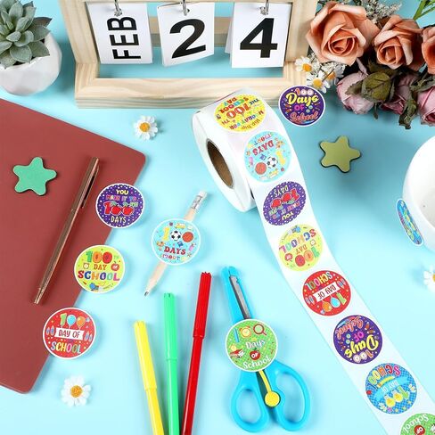 gisgfim 100 Days of School Stickers Glitter 100th Days Smarter Sticker Roll Happy 100th Day Teacher Incentive Stickers Label Decorations for Kids Kindergarten School Classroom Party Supplies, 500Pcs in Saudi Arabia