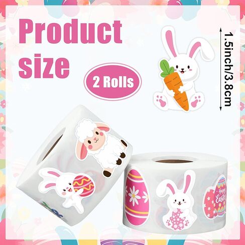 1200 Pcs Easter Stickers Roll 1.5 Inch Cute Bunny Egg Self-Adhesive Sticker Decals 16 Designs Happy Easter Rabbit Label Stickers for Spring Holiday Party Craft Gifts Cards Scrapbooks Envelopes Decor in Saudi Arabia