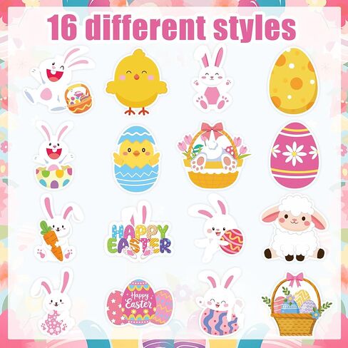1200 Pcs Easter Stickers Roll 1.5 Inch Cute Bunny Egg Self-Adhesive Sticker Decals 16 Designs Happy Easter Rabbit Label Stickers for Spring Holiday Party Craft Gifts Cards Scrapbooks Envelopes Decor in Saudi Arabia