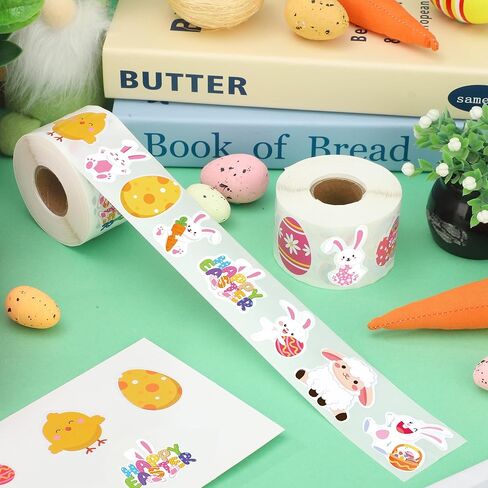 1200 Pcs Easter Stickers Roll 1.5 Inch Cute Bunny Egg Self-Adhesive Sticker Decals 16 Designs Happy Easter Rabbit Label Stickers for Spring Holiday Party Craft Gifts Cards Scrapbooks Envelopes Decor in Saudi Arabia