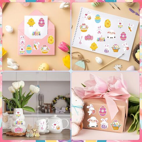 1200 Pcs Easter Stickers Roll 1.5 Inch Cute Bunny Egg Self-Adhesive Sticker Decals 16 Designs Happy Easter Rabbit Label Stickers for Spring Holiday Party Craft Gifts Cards Scrapbooks Envelopes Decor in Saudi Arabia