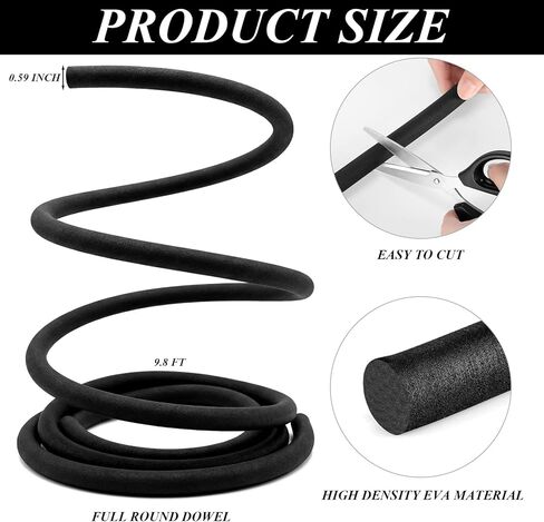 Klyyo Clyro 0.59 بوصة × 9.8 قدم وتد إسفنجي EVA مستدير بالكامل، عصا حرفية سوداء عالية الكثافة EVA Cosplay من أجل أزياء تنكرية للدروع التنكرية لتعزيز الأسلحة DIY in Kuwait