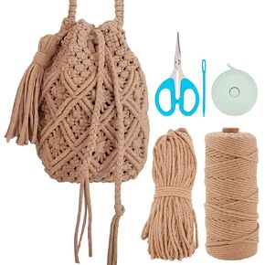 طقم حقيبة دلو من WEBEEDY DIY Macrame برباط من Macrame مع حبل قطني 3 مم × 142 ياردة وفيديو تعليمي، مجموعة محفظة Boho Macrame حقيبة يد Macrame للبالغين المبتدئين هدية مصنوعة يدويًا (قهوة) in Kuwait