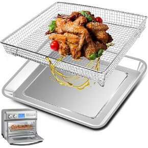 Air Fryer Basket Tray Replacement for Cuisinart TOA-95 Toaster Air Fryer Convection Oven, 14.5 * 11.6'' Non-stick Mesh Air Fryer Steel Basket Wire Rack Accessories Parts, Dishwasher Safe in Kuwait