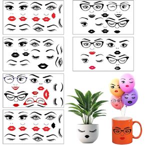 6 Sheets Expression Flowerpot Stickers Make a Face Sticker for Crafts, Fun DIY Eye Lip and Eyebrow Transfer Stickers Flower Pots Decoration Halloween Holiday Party Supplies in Kuwait