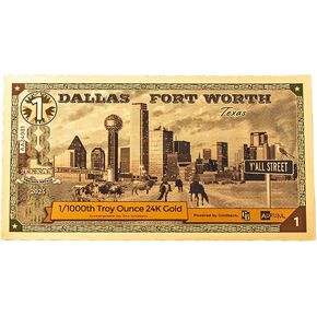 Wisemen Trading 1 Dallas Fort Worth Texas Goldback Gold foil Art Series “Spes" | 1/1000th of a Troy Oz of 24K Collectible Gold in Saudi Arabia