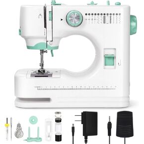 ماكينة خياطة للمبتدئين، ماكينة خياطة كهربائية صغيرة محمولة ذات سرعة مزدوجة ومجموعة ملحقات، 12 غرزة مدمجة، دواسة قدم بإبرة مزدوجة وإضاءة LED للبالغين، للاستخدام المنزلي in Kuwait
