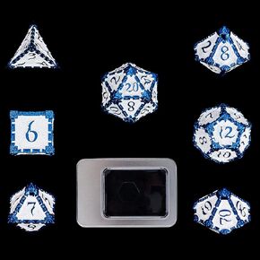 Cusdie 7Pcs Metal Dice with Metal Box, Dagger Design Polyhedral DND Dice Set, for Role Playing Game D&D Dice (Black with Red Font) in Kuwait
