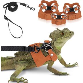 مجموعة مكونة من 3 قطع من أحزمة ومقود التنين الملتحي، 3 مقاسات من مقود السحلية من الجلد الناعم القابل للتعديل، ملحقات صدرية للمشي على شكل حبل جر للحيوانات الصغيرة للفئران السنجاب الزواحف (بني) in Kuwait