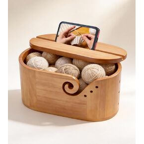 أوعية غزل خشبية كبيرة للحياكة، وعاء غزل للحياكة مع غطاء مضاد للانزلاق، منظم تخزين وعاء الكروشيه، بيضاوي 11.3 بوصة × 4.7 بوصة × 5.2 بوصة، سطح مصقول، مضاد للتشابك، يحمل 4-6 كرات غزل in Kuwait