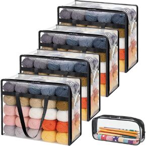 4 Packs Large Yarn Storage Bags, 18.11 x 15 x 9 inche Clear Yarn Storage Organizer with Zippers and Handles Crochet Bag Knitting Bag for Knitting Needles Yarn Balls Crochet Hooks in Kuwait