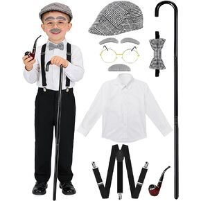Old Man Costume for Kids - 8 Pcs 100 Days of School Costume for Boys Grandpa Outfit Dress Up Cosplay in Kuwait
