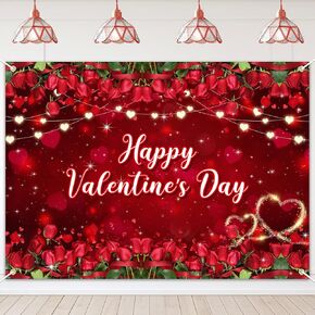 Avezano Happy Valentine's Day Backdrop Red Rose Floral Valentines Day Banner Wedding Decor Photo Booth Props 14 February Party Decorations Backdrops (6x3.6ft) in Saudi Arabia