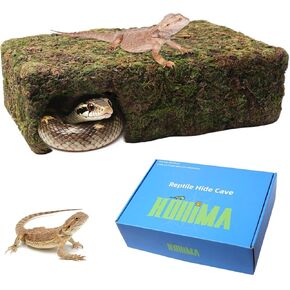 Mossy Cave Hide for Reptiles, Yellow Color Lizard Moss Hideout with Safe Shelter, Snake Cave Hut for Themed Terrarium Ideal for Gecko Hamster Snake to Rest & Hide in Kuwait