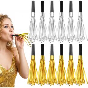 Gold Silver Noise Makers, 12Pcs Metallic Fringed Party Blower, Glitter Noise Makers Glitter Metallic Fringed Party Blower for Adults Birthday Graduation Sporting Event New Years Eve Partys Supplies in Kuwait