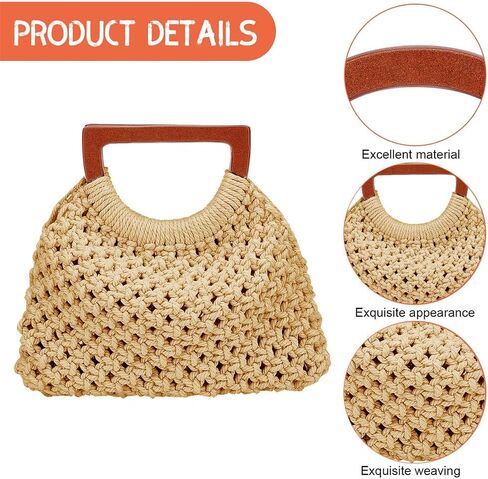 مجموعة حقائب يد WEBEEDY DIY Macrame للبالغين المبتدئين مجموعة صنع محفظة يد Boho مع فيديو تعليمي، سلك Macrame 3 مم، مقبض خشبي، حقيبة مصنوعة يدويًا للنساء هدية ديكور عيد الحب، 8.7 × 8.7 بوصة in Kuwait