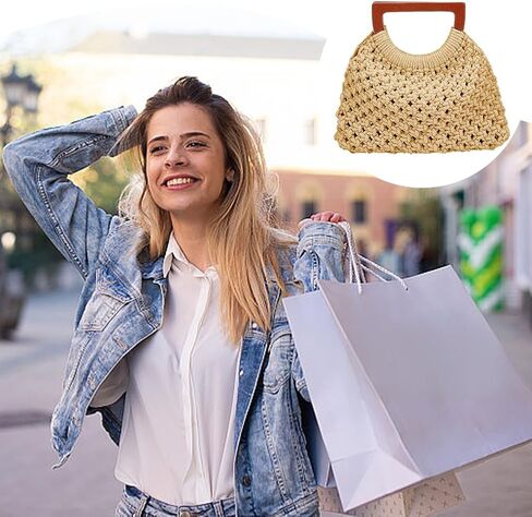 مجموعة حقائب يد WEBEEDY DIY Macrame للبالغين المبتدئين مجموعة صنع محفظة يد Boho مع فيديو تعليمي، سلك Macrame 3 مم، مقبض خشبي، حقيبة مصنوعة يدويًا للنساء هدية ديكور عيد الحب، 8.7 × 8.7 بوصة in Kuwait