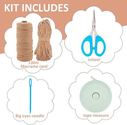 طقم حقيبة دلو من WEBEEDY DIY Macrame برباط من Macrame مع حبل قطني 3 مم × 142 ياردة وفيديو تعليمي، مجموعة محفظة Boho Macrame حقيبة يد Macrame للبالغين المبتدئين هدية مصنوعة يدويًا (قهوة) in Kuwait
