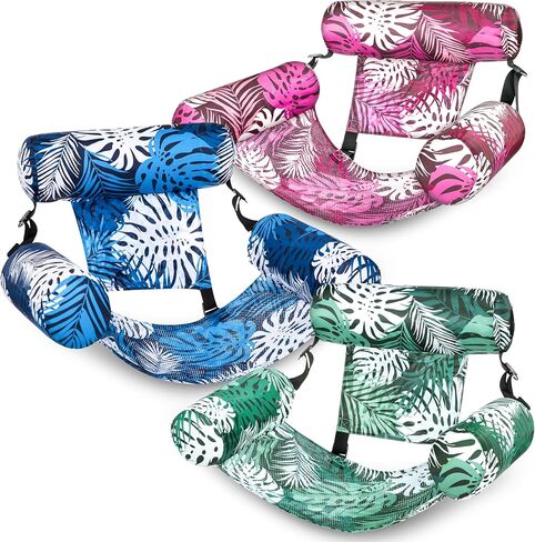 Sloosh 3 Packs Pool Lounge Chair, Stripe Pattern Hammock Inflatable Swimming Pool Water Floating Chair for Outdoor, Beach, Pool, Lake in Kuwait