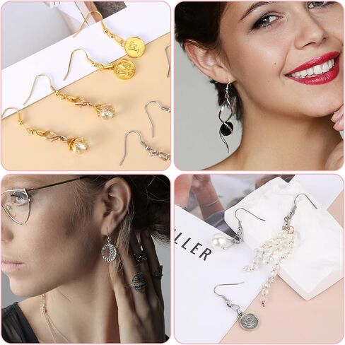 Stainless Steel Earring Hooks 100 Pieces DIY Earrings Making Kit, 50 Silver and Gold Earrings Hooks with 50 Clear Silicone Earring Backs and 2 Polishing Cloth for Jewelry Making in Saudi Arabia