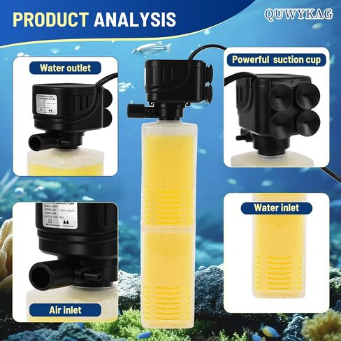 Fish Tank Pump And Filtration System 40-150 Gallon water Tank Fish Tank Filter With Wave Generator Oxygenation Circulation, 320 Gph 4-In-1 Water Tank Power Filter, Multi Stage Filtration 110 V 60 Hz in Saudi Arabia
