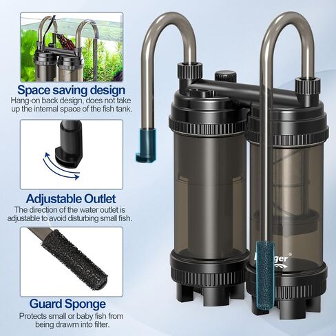 hygger Hang on Back Aquarium Filter 8.5W 120GPH، مرشح خزان الأسماك الهادئ مع ترشيح حوض السمك متعدد المراحل ووظيفة الأوكسجين، مضخة هادئة موفرة للطاقة، لما يصل إلى 20 جالونًا من أحواض السمك in Saudi Arabia