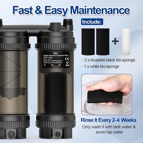 hygger Hang on Back Aquarium Filter 8.5W 120GPH، مرشح خزان الأسماك الهادئ مع ترشيح حوض السمك متعدد المراحل ووظيفة الأوكسجين، مضخة هادئة موفرة للطاقة، لما يصل إلى 20 جالونًا من أحواض السمك in Saudi Arabia