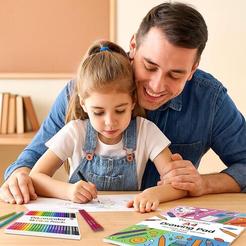 مجموعة رسم DagouColor، 48 حزمة (24 لونًا) قلم رصاص ملون، 2 * A4 و2 * A3 لوحة أوراق ناعمة بيضاء سادة مزدوجة الجوانب، 100 جرام في المتر المربع، كتب رسم للفنانين المبتدئين البالغين والأولاد والبنات والأطفال الصغار in Kuwait