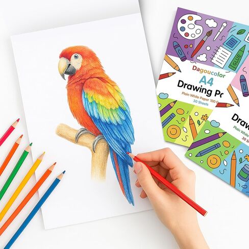 مجموعة رسم DagouColor، 48 حزمة (24 لونًا) قلم رصاص ملون، 2 * A4 و2 * A3 لوحة أوراق ناعمة بيضاء سادة مزدوجة الجوانب، 100 جرام في المتر المربع، كتب رسم للفنانين المبتدئين البالغين والأولاد والبنات والأطفال الصغار in Kuwait