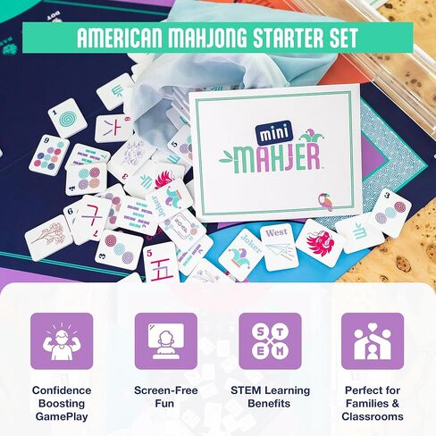 ما جونغ للأطفال والمبتدئين والعائلات | مجموعة American Mahjong المبتدئة، تعلم اللعب بالبلاط والرفوف وبساط النيوبرين ودليل - هدية تعليمية للعلوم والتكنولوجيا والهندسة والرياضيات للأعمار من 6 سنوات فما فوق (الإصدار الأصلي) in Saudi Arabia