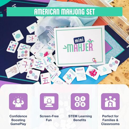 ما جونغ للأطفال والمبتدئين والعائلات | مجموعة American Mahjong المبتدئة، تعلم اللعب بالبلاط والرفوف وبساط النيوبرين ودليل - هدية تعليمية للعلوم والتكنولوجيا والهندسة والرياضيات للأعمار من 6 سنوات فما فوق (الإصدار الأصلي) in Saudi Arabia