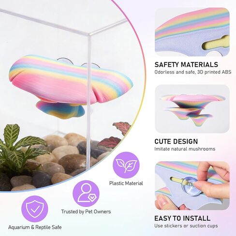 Mushroom Reptile Tank Decor, Mushroom Climbing and Resting Platform Habitat for Tree Frog Terrarium, Reptile Ledge for Leopard Gecko, Lizards, Fish, Turtle, Hermit Crab (Colorful) in Saudi Arabia