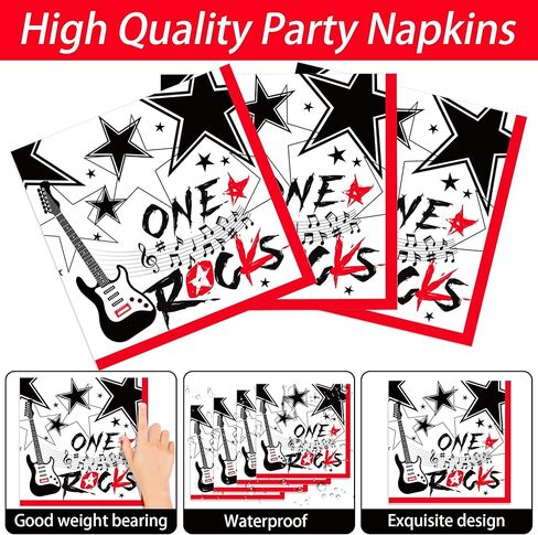 Rock Music Party Plates and Napkins for 24 Guests 64 Pcs Guitar Music Note Party Supplies Disposable Tableware Set One Rocks Paper Plates Napkins for Music Notes Theme Birthday Party Supplies in Saudi Arabia