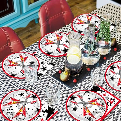 Rock Music Party Plates and Napkins for 24 Guests 64 Pcs Guitar Music Note Party Supplies Disposable Tableware Set One Rocks Paper Plates Napkins for Music Notes Theme Birthday Party Supplies in Saudi Arabia