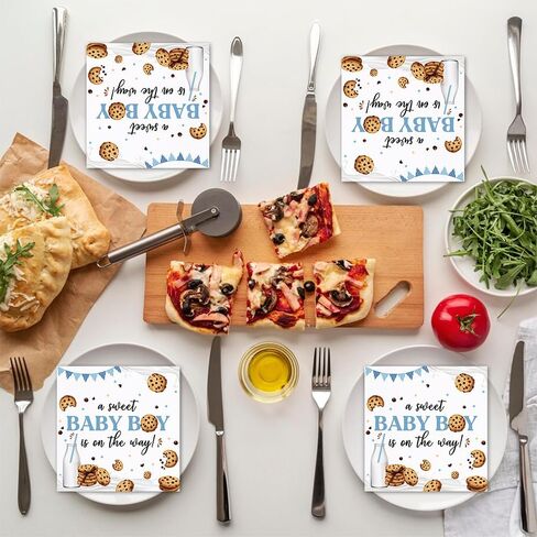 80Pcs Cookie Baby Shower Paper Napkins A Sweet Baby Boy is On The Way Disposable Napkin Cookie and Milk Printed Decorative Napkins Party Supplies Table Decor in Kuwait