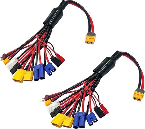 2 حزمة من سلاسل كابل الشحن RC 10 في 1، 15 سم 14 AWG سلك رئيسي متعدد الموصلات إلى قابس XT60H لـ TRX، T-Plug، Tamiya، Futaba، JST، XT90، XT60، XT30، EC3، EC5 in Saudi Arabia