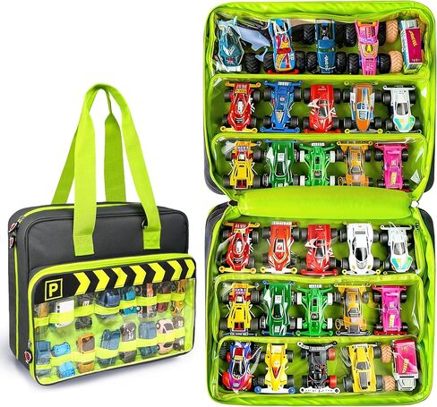 حقيبة حمل Monster Truck مع 6 حقائب شفافة بسحاب من PVC - تحمل 30 قطعة من شاحنات Monster Trucks ذات العجلات الساخنة و16 قطعة من سيارات الألعاب الصغيرة بمقياس 1:64، وتخزين شاحنة Monster مع مقابض وحزام كتف (رمادي) in Kuwait