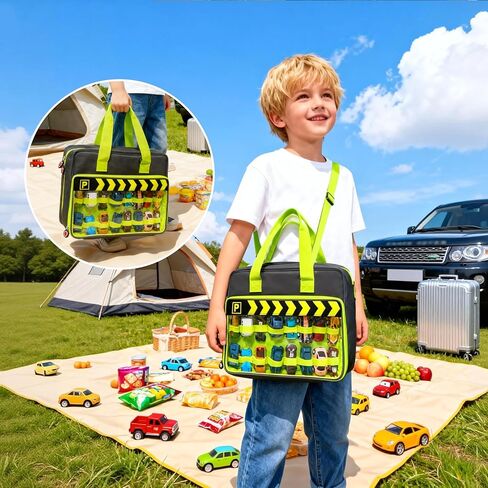 حقيبة حمل Monster Truck مع 6 حقائب شفافة بسحاب من PVC - تحمل 30 قطعة من شاحنات Monster Trucks ذات العجلات الساخنة و16 قطعة من سيارات الألعاب الصغيرة بمقياس 1:64، وتخزين شاحنة Monster مع مقابض وحزام كتف (رمادي) in Kuwait