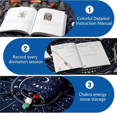 Tarot Cards Set for Beginners with Guide Book - Include 7 Chakra Stones, 1 Deck of 78 Cards, Manual, 2 Card Holders, Pendulum Board, Spirit Pendulum, Hand Bell, Bag, Tarot Journal, Cloth (pink) in Saudi Arabia