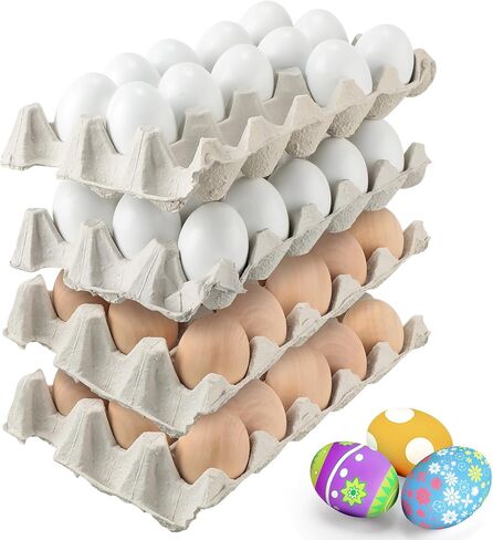 60 Pcs Unpainted Wooden Eggs, Sturdy Easter Eggs with Blank Natural Pulp Egg Cartons, Fake Eggs for Easter Egg Decorating, DIY Game, Kitchen Craft Adornment (White) in Saudi Arabia