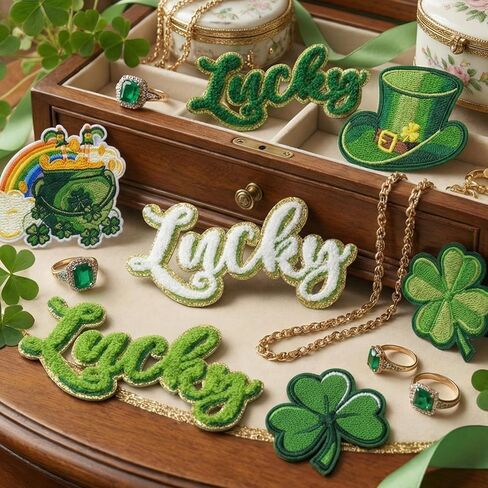 7 Pcs St. Patrick's Day Self Adhesive Iron on Patches Irish Themed Chenille Patches Sew on St. Patrick's Day DIY Embroidered Shamrock Decor for Clothing T-Shirt, Backpacks Hats Jackets in Saudi Arabia