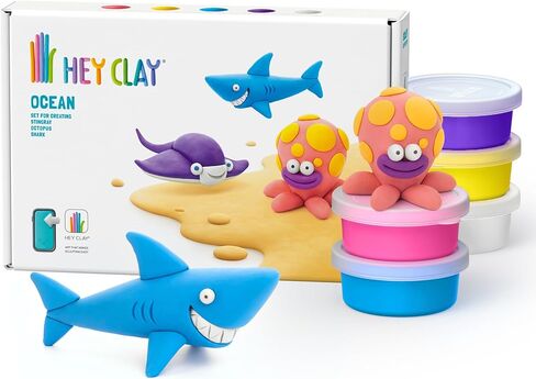الطين الجاف بالهواء الملون من HEY CLAY للأطفال، 6 علب مع تطبيق تعليمات تفاعلية ممتعة - أنشطة الأطفال بعمر 3 سنوات فما فوق (قوس قزح وحيد القرن: ساطع، غائم، سباركي) in Kuwait