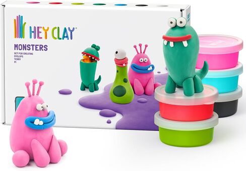 الطين الجاف بالهواء الملون من HEY CLAY للأطفال، 6 علب مع تطبيق تعليمات تفاعلية ممتعة - أنشطة الأطفال بعمر 3 سنوات فما فوق (قوس قزح وحيد القرن: ساطع، غائم، سباركي) in Kuwait