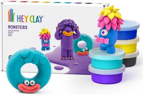 الطين الجاف بالهواء الملون من HEY CLAY للأطفال، 6 علب مع تطبيق تعليمات تفاعلية ممتعة - أنشطة الأطفال بعمر 3 سنوات فما فوق (قوس قزح وحيد القرن: ساطع، غائم، سباركي) in Kuwait