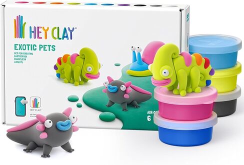 الطين الجاف بالهواء الملون من HEY CLAY للأطفال، 6 علب مع تطبيق تعليمات تفاعلية ممتعة - أنشطة الأطفال بعمر 3 سنوات فما فوق (قوس قزح وحيد القرن: ساطع، غائم، سباركي) in Kuwait