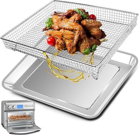استبدال صينية سلة مقلاة الهواء لفرن محمصة الهواء Cuisinart TOA-95، 14.5 * 11.6 بوصة شبكة غير لاصقة، أجزاء ملحقات حامل سلك سلة فولاذية، آمنة للاستخدام في غسالة الأطباق in Kuwait